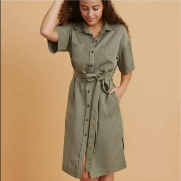 Marine Layer Renata dress Olive green sz medium button closure short sleeve new - Picture 16 of 16